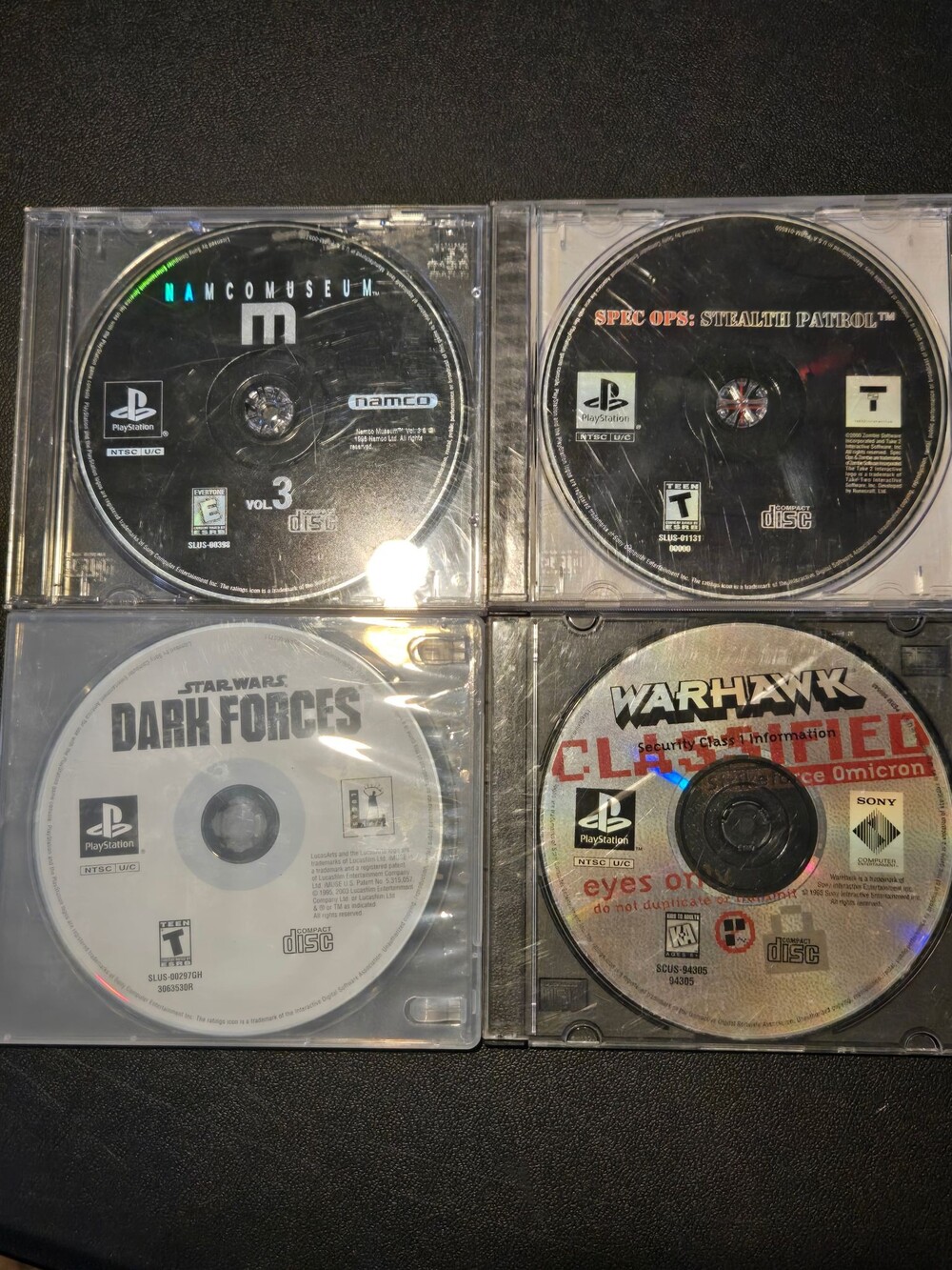 Sony PlayStation PS1 Disc Lot Spec Ops Namco Museum Dark Forces Warhawk Lot of 4